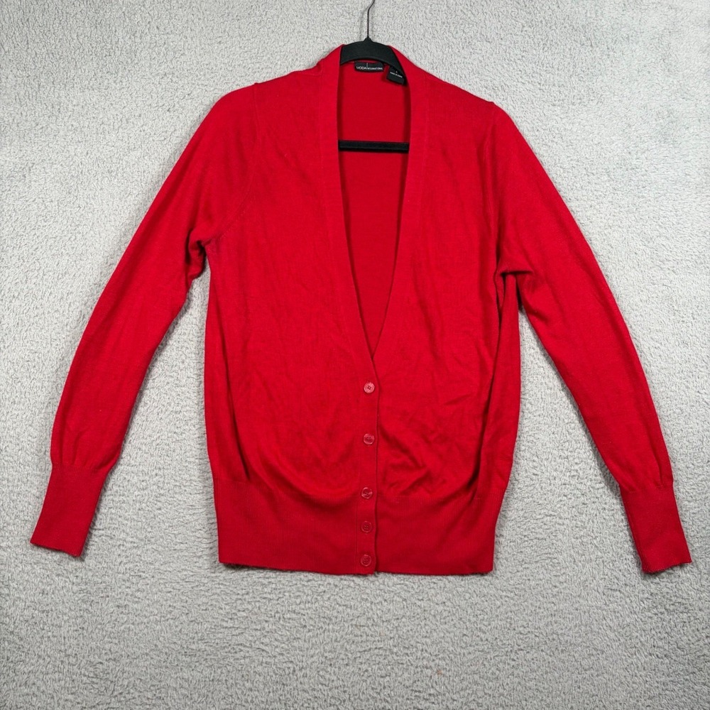 MODA‎ INTERNATIONAL Silk Cashmere Cardigan Sweater Red Women's L Quiet Luxury